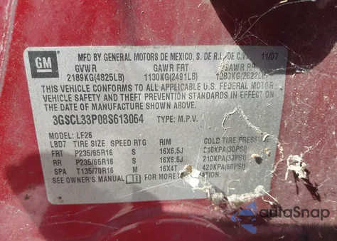 2008 Saturn Vue 4-Cyl Xe из США, поврежденный, VIN 3GSCL33P08S613064